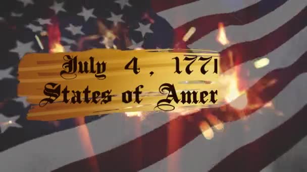 Animation 4Th July Independence Day Text Sparklers Flag United States — Stock Video