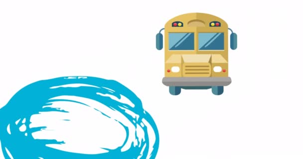Animación Del Icono Del Autobús Escolar Patrón Azul Sobre Fondo — Vídeo de stock