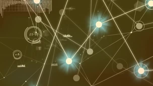 Анимация Подсвеченных Связанных Точек Графиками Иконками Звуковых Волн Абстрактном Фоне — стоковое видео