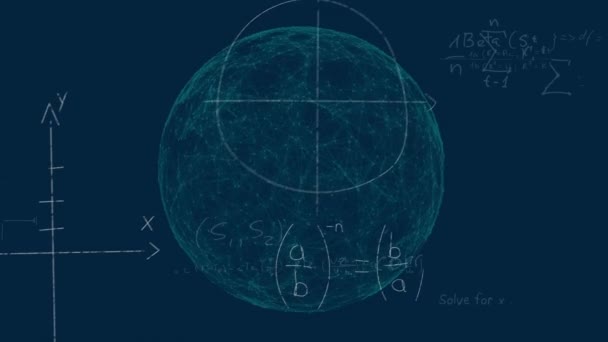 数学の方程式や幾何学的なイラスト グローバル教育科学デジタルインターフェイスと技術の概念デジタル生成されたビデオ — ストック動画