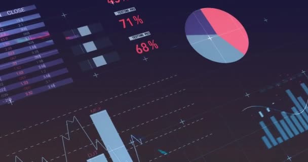 Animação Processamento Dados Estatísticos Contra Fundo Azul Interface Computador Conceito — Vídeo de Stock