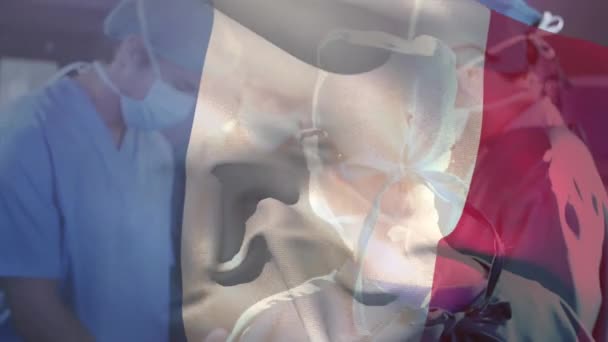 Animação Bandeira Algeria Acenando Sobre Cirurgiões Teatro Operações Serviços Saúde — Vídeo de Stock