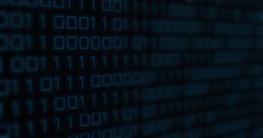 Siyah arkaplan üzerinde ikili kodlama resmi. Küresel teknoloji ve dijital arayüz, dijital olarak oluşturulmuş görüntü.