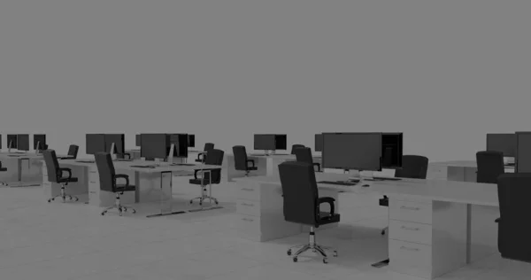 Gambar Kantor Kosong Dengan Komputer Atas Latar Belakang Putih Antarmuka — Stok Foto
