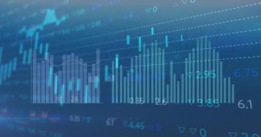 Animation of financial data processing over grid. Global business, finances, computing and data processing concept digitally generated video.