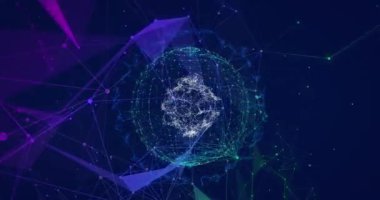 Renkli şekiller üzerinde beneklerin ve kürenin animasyonu. Sosyal medya ve dijital arayüz konsepti dijital olarak oluşturulmuş video.