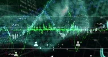Animation of financial data processing over grid. Global business, finances, computing and data processing concept digitally generated video.