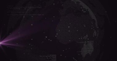 Beyaz noktalar üzerinde dünya ile veri işleme animasyonu. Küresel iş ve dijital arayüz kavramı dijital olarak oluşturulmuş video.