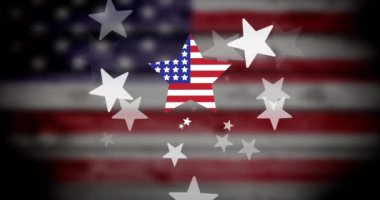 Amerika Birleşik Devletleri bayrağı üzerinde yıldız animasyonu. Amerikan bağımsızlığı, gelenek ve kutlama konsepti dijital olarak oluşturulmuş video.
