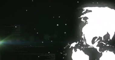 Beyaz noktalar üzerinde dünya ile veri işleme animasyonu. Küresel iş ve dijital arayüz kavramı dijital olarak oluşturulmuş video.