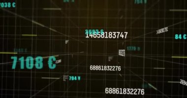 Sayıların animasyonu ve finansal veri işleme. Dijital olarak oluşturulmuş küresel bağlantılar, iş, finans, bilgisayar ve veri işleme kavramı.