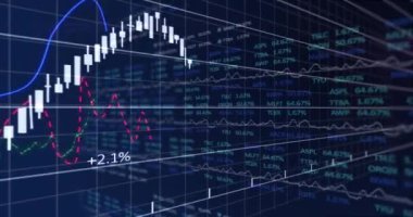 Animation of financial data processing over grid. Global business, finances, computing and data processing concept digitally generated video.