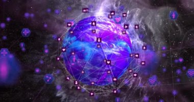 Bağlantılar ve veri işleme ağı olan dünyanın animasyonu. Küresel iş, finans, hesaplama ve veri işleme kavramı dijital olarak oluşturulmuş video.