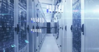 Animation of data processing over computer servers. Global business, finances, computing and data processing concept digitally generated video.