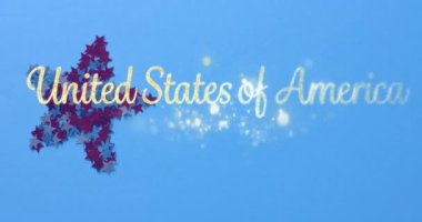 Amerika Birleşik Devletleri 'nin animasyonu mavi arkaplandaki yıldızdan daha önemli. Amerikan bağımsızlığı, gelenek ve kutlama konsepti dijital olarak oluşturulmuş video.