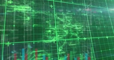 Bağlantılar ve veri işleme animasyonu. Küresel iş, finans, hesaplama ve veri işleme kavramı dijital olarak oluşturulmuş video.