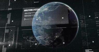 Uzayda veri işleme animasyonu. Küresel iş ve dijital arayüz kavramı dijital olarak oluşturulmuş video.