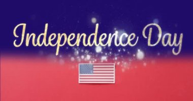 4 Temmuz Bağımsızlık Günü Animasyonu Amerika Birleşik Devletleri bayrağı üzerine yazılmış bir metin. Amerika 'nın bağımsızlık günü, gelenek ve kutlama konsepti dijital olarak oluşturuldu.
