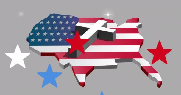 Анимация Креста Звезд Над Картой Флагом Соединенных Штатов Америки Американская — стоковое видео