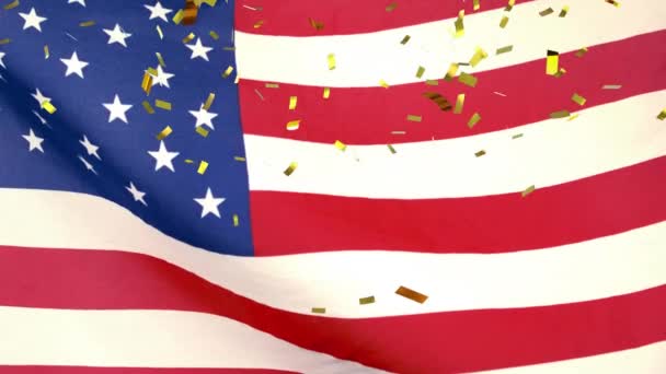 Animación Confeti Cayendo Sobre Bandera Estados Unidos Fondo Americano Independencia — Vídeos de Stock