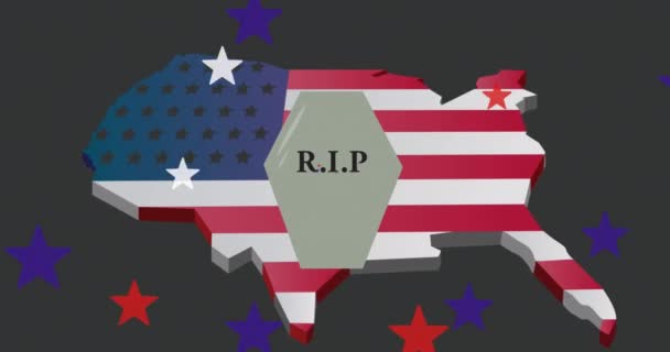 Анімація Труни Зірок Над Картою Прапором Єднаних Штатів Америки Американська — стокове відео