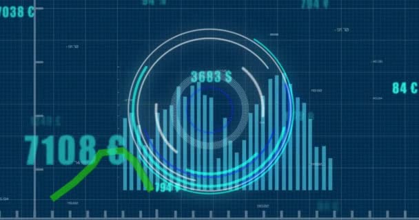 Animação Digitalização Escopo Processamento Dados Financeiros Conexões Globais Negócios Finanças — Vídeo de Stock