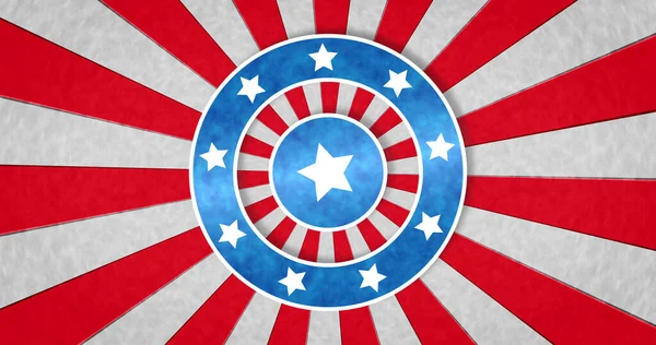 白い背景に星と赤い縞を持つ青い円の構成 アメリカ 愛国心 背景の概念がデジタルで生成されたイメージ — ストック写真