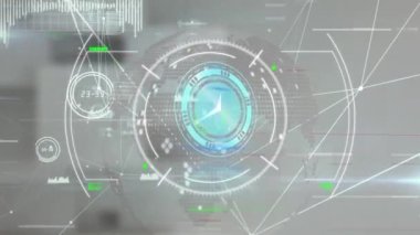 Ekranda saat tik tak ve veri işleme animasyonu. Küresel iş, finans, hesaplama ve veri işleme kavramı dijital olarak oluşturulmuş video.