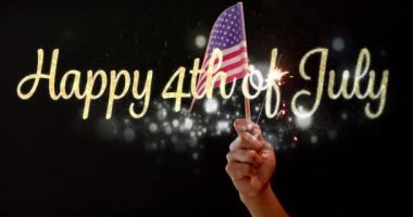 Amerika Birleşik Devletleri bayrağı üzerindeki 4 Temmuz metninin animasyonu. Amerika 'nın bağımsızlık günü, gelenek ve kutlama konsepti dijital olarak oluşturuldu.