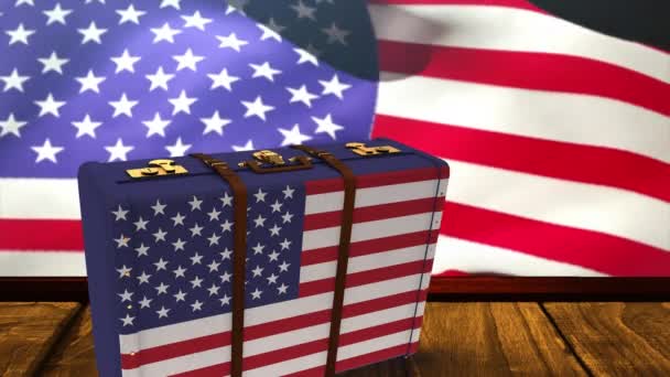 Animacja Walizki Nad Flagą Stanów Zjednoczonych Ameryki Amerykańska Niezależność Tradycja — Wideo stockowe