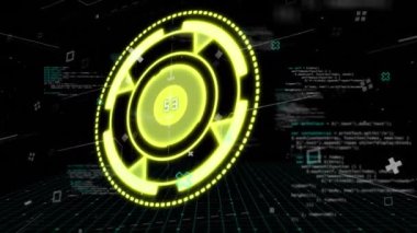 Bağlantılar ve veri işleme ile kapsam animasyonu. Dijital olarak oluşturulmuş küresel bağlantılar, veri işleme, hesaplama ve dijital arayüz kavramı.