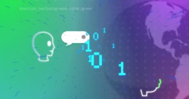 Tüm dünyada ai metin, simge ve veri işleme animasyonları. Dijital olarak oluşturulmuş küresel yapay zeka, veri işleme, bilgisayar ve dijital arayüz kavramı.