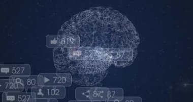 Sayıları ve mesaj kutularındaki simgeleri dijital beyin oluşturan noktalar üzerinden değiştirmenin animasyonu. Dijital olarak üretilmiş, hologram, illüstrasyon, ilerleme, sosyal medya, yapay zeka ve teknoloji.