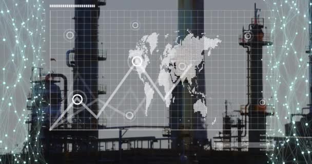 Animasi Pengolahan Data Atas Cityscape Bisnis Global Pemrosesan Data Komputasi — Stok Video