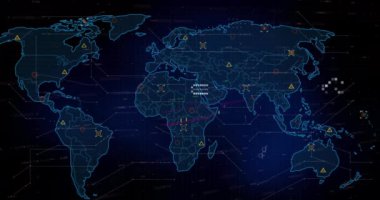 Dünya haritası üzerinde istatistik ve veri işleme animasyonları. Küresel iş, finans, hesaplama ve veri işleme kavramı dijital olarak oluşturulmuş video.