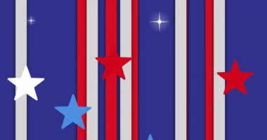 Mavi, beyaz ve kırmızı çizgiler ve yıldızların animasyonu. Usa, vatanseverlik ve kutlama konsepti dijital olarak oluşturulmuş video.