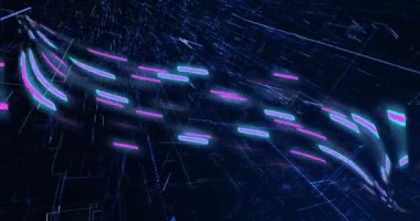 Hızlı hareket eden veri transferinin parıldayan ışık izlerinin animasyonu. Dijital olarak oluşturulmuş küresel veri işleme, hesaplama ve dijital arayüz kavramı.
