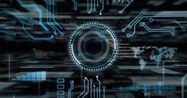 Şebeke üzerinde veri işleme ve ikili kodlama animasyonu. Küresel bağlantılar, iş dünyası, bulut hesaplama, dijital arayüz ve veri işleme kavramı dijital olarak oluşturulmuş video.