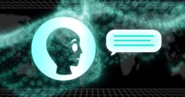 İkili kodlama üzerinde ai veri işleme animasyonu. Küresel yapay zeka, hesaplama, dijital arayüz ve veri işleme kavramı dijital olarak oluşturuldu.