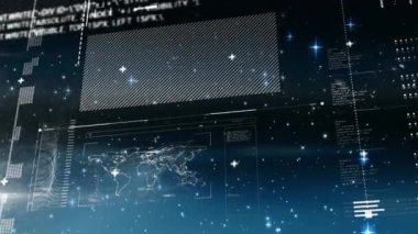 Çoklu metin animasyonu, bilgisayar dili, harita, soyut arkaplana karşı grafik. Dijital olarak üretilmiş, hologram, illüstrasyon, aydınlatılmış, rapor, iş dünyası, küresel, kodlama ve teknoloji.