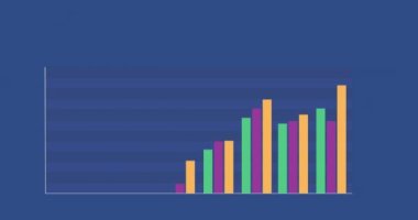 Mavi arkaplanda istatistik ve veri işleme animasyonu. Dijital olarak oluşturulmuş küresel bağlantılar, hesaplama ve veri işleme kavramı.