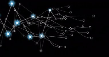 Bağlantılar ve veri işleme ağlarının animasyonu. Küresel ağlar, dijital arayüz ve dijital olarak oluşturulan veri işleme konsepti.
