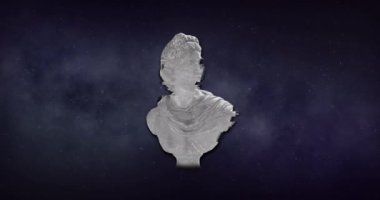 Uzayda parazit ve heykel animasyonu. Soyut arkaplan ve şablon kavramı, dijital olarak oluşturulmuş video.