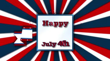 Bağımsızlık Günü afişlerinin dijital animasyonu mavi ve kırmızı radyal arka plana karşı. Amerikan bağımsızlık günü konsepti