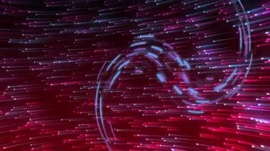 Hızlı hareket eden veri transferinin parıldayan ışık izlerinin animasyonu. Dijital olarak oluşturulmuş küresel veri işleme, hesaplama ve dijital arayüz kavramı.