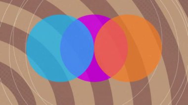 Soyut arkaplana karşı dairesel desen üzerinde çok renkli dairelerin animasyonu. Dijital olarak üretilmiş, hologram, illüstrasyon, şekil, tünel ve teknoloji kavramı.