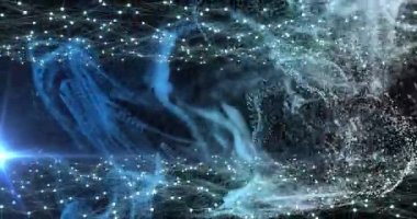 Renkli noktalar üzerindeki bağlantı ağının animasyonu. Soyut arkaplan ve şablon kavramı, dijital olarak oluşturulmuş video.