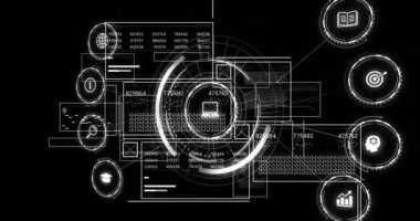 Bağlantılar ve veri işleme ile kapsam animasyonu. Dijital olarak oluşturulmuş küresel bağlantılar, veri işleme, hesaplama ve dijital arayüz kavramı.