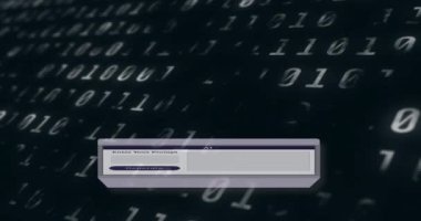 Ekranda ai metin ve ikili kodlama veri işleme animasyonu. Küresel yapay zeka, hesaplama, dijital arayüz ve veri işleme kavramı dijital olarak oluşturuldu.