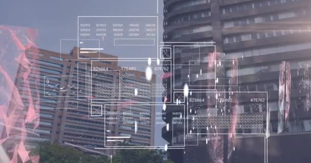 Animación Del Procesamiento Datos Través Del Paisaje Urbano Negocios Globales — Vídeo de stock